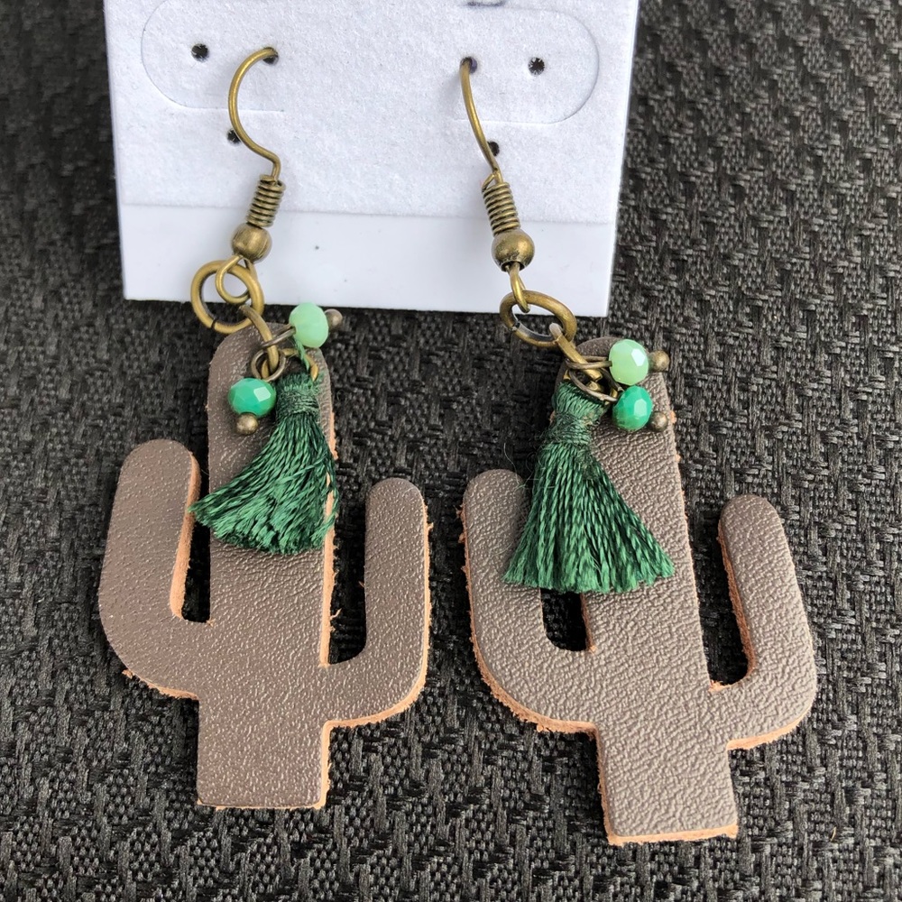Leather Handmade Cactus Earrings